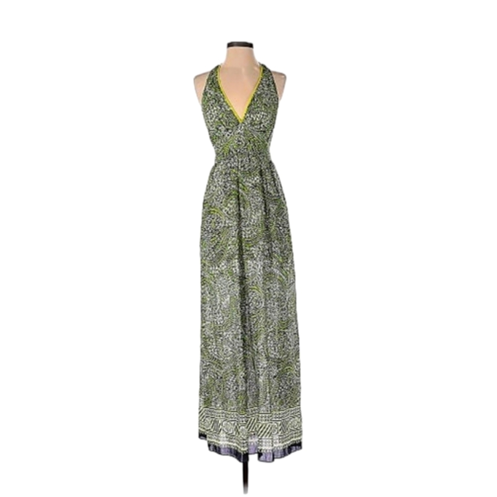Burning Torch Green Graphic print Halter maxi dress Size-P - Picture 1 of 15